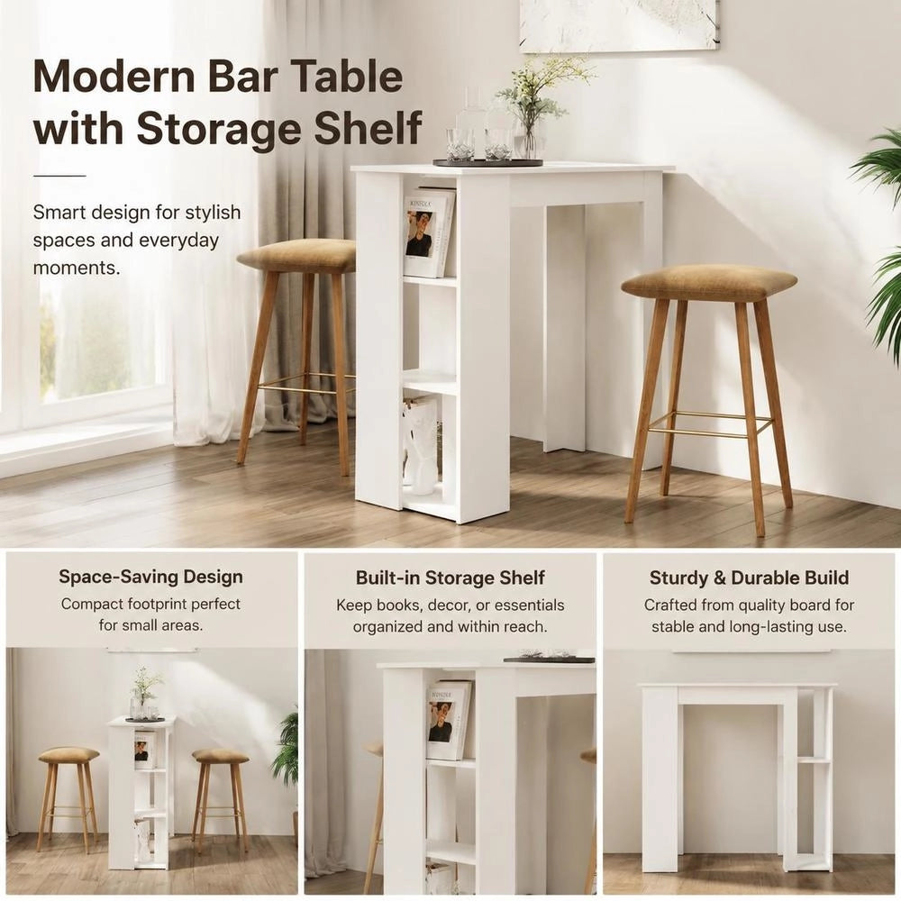 Bar Table With Shelf, White, 102x50x103.5 Cm, Engineered Wood