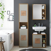 Cassa da bagno alta in basalto con finitura a eichenlook e applicazioni di legno di cervo - Spazio di stoccaggio - 40x190x30 cm cassetti da bagno alti