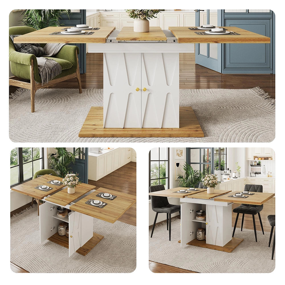 Tavolo da pranzo con motivo a rilievo - Xylo - 110(140)x70x76,5 cm - Placcato in legno