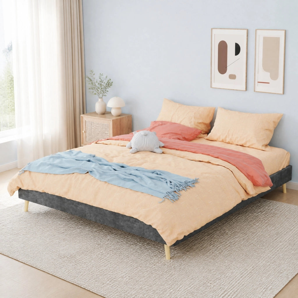 LETTO 160x200 cm Grigio in Tessuto e Metallo con testiera geometrica