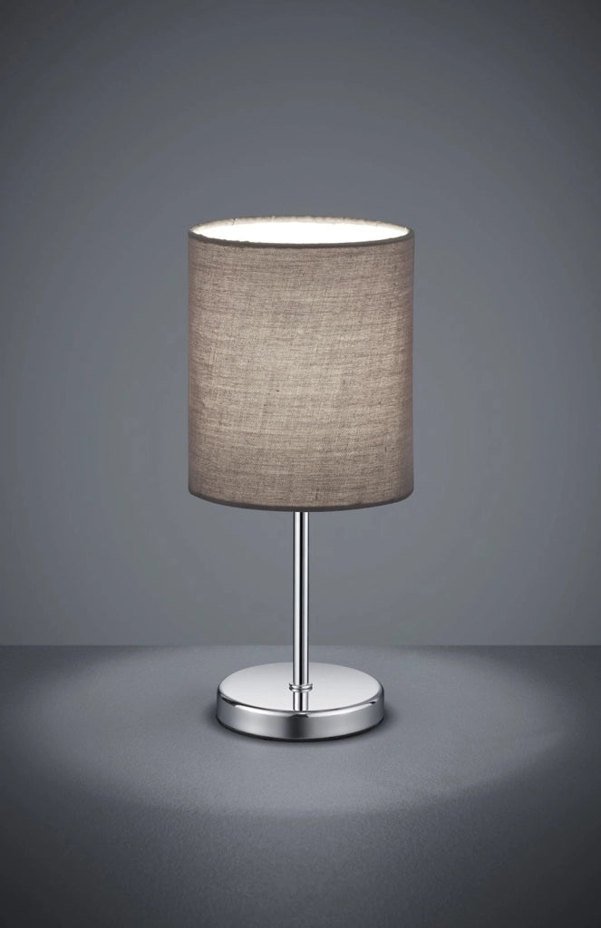 JERRY LAMPADA DA TAVOLO METALLO CROMATO E PARALUME GRIGIO H. 28,5CM ATTACCO E14
