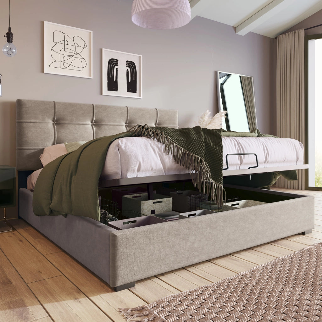 letto imbottito velluto grigio chiaro 140 x 200 cm
