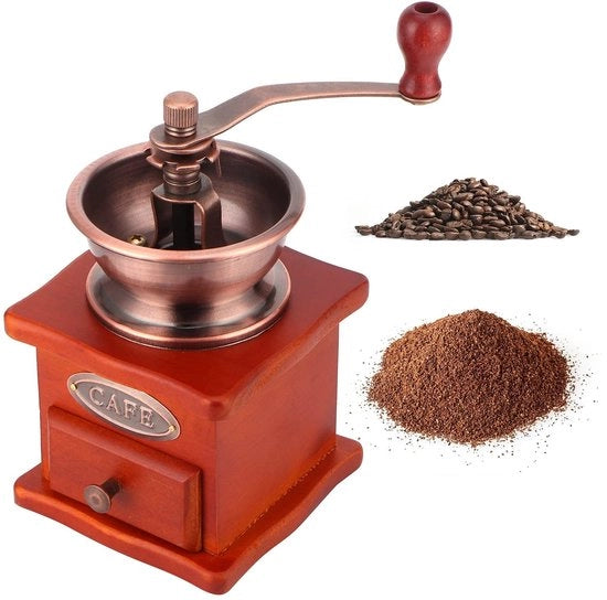 Macchina per caffè in stile vintage - Maniglia in legno - Cernita ceramica - Per 2-3 tazze - Peso ridotto 403g - Gradazione di macinazione regolabile - Macchina per caffè