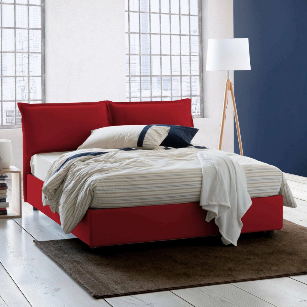 Letto matrimoniale Agalo, Letto contenitore con rivestimento in tessuto, Made in Italy, Apertura frontale, adatto per materasso cm 140x200, Rosso