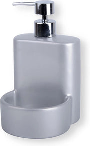 Dispensatore di sapone per cucina in ceramica a forma di mattoncino, con contenitore per risciacquo o spugna, 10 x 11,5 x 18 cm. Organizzatore elegante per lavandino (grigio argento)
