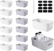 14 contenitori di archiviazione in plastica con maniglie, contenitore di archiviazione pratica per carico, ufficio, bagno, giocattoli, cucina