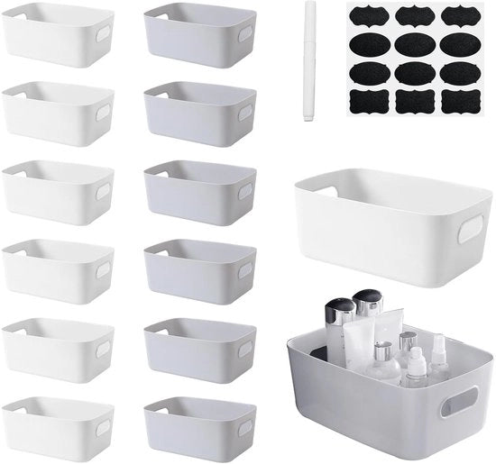 14 contenitori di archiviazione in plastica con maniglie, contenitore di archiviazione pratica per carico, ufficio, bagno, giocattoli, cucina