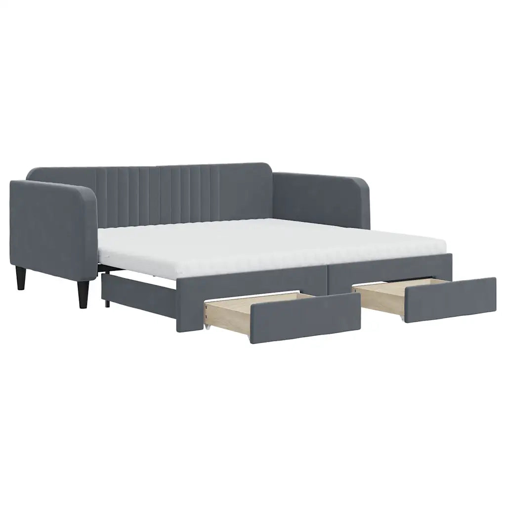 Divano Letto Estraibile Cassetti Grigio Scuro 90x190cm Velluto 3197149