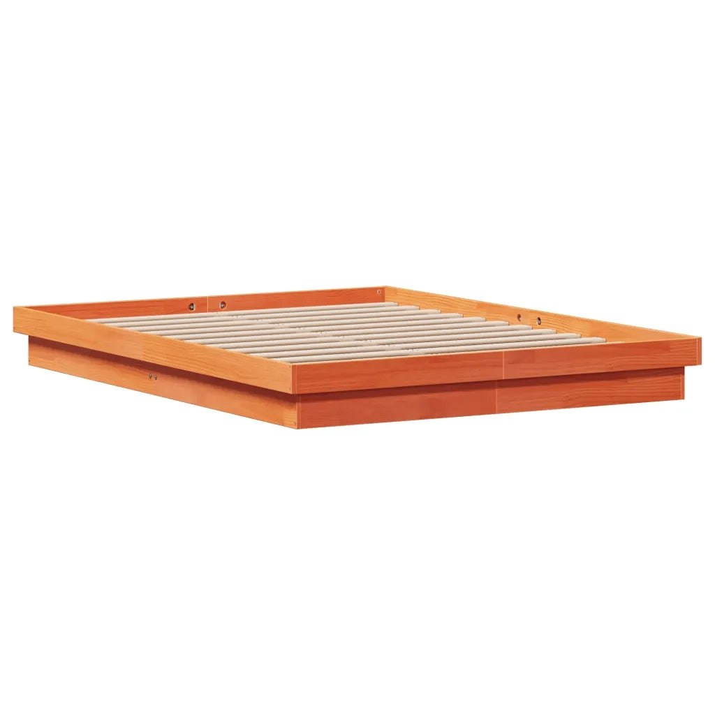 Giroletto Marrone Cera con LED-Struttura Letto 160x200 cm Legno Massello Pino