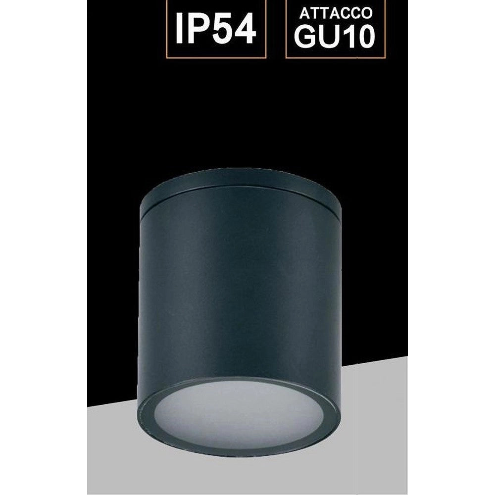 Trade Shop - Applique Da Soffitto A Cilindro Esterno Moderno Lampada Plafoniera Gu10 Ip54 H94 - Nero