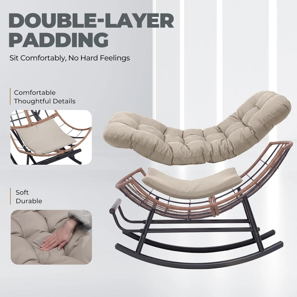 Sedia a dondolo grande con cuscino extra spesso, comoda seduta lounge per interni ed esterni, soggiorno, terrazza, giardino, veranda (marrone chiaro)