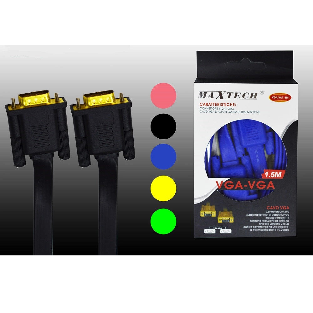 Trade Shop - Cavo Video Vga Maschio - Maschio 1.5metri Schermo Monitor Tft Maxtech Vga-va1.5m -