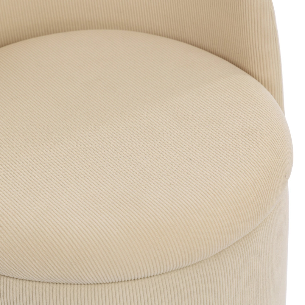 Poltrona girevole 360° con contenitore e pouf per toeletta e sala da pranzo in velluto a coste beige 53×50×47 cm