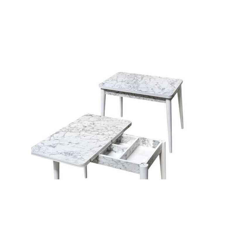 TAVOLO ALLUNGABILE CON FINITURA EFFETTO MARMO BIANCO 120 X 100 X 75 CM