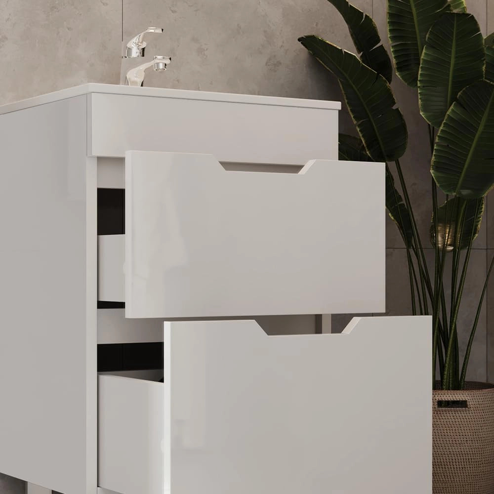 Set mobili bagno Clayton, Bianco, 49 cm, composto da mobile sottolavabo e lavabo