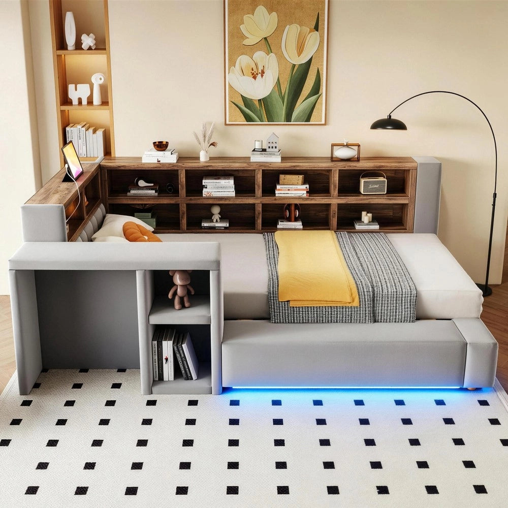 Letto imbottito contenitore ¨C Minimal ¨C grigio scuro con LED velluto 90x200 cm
