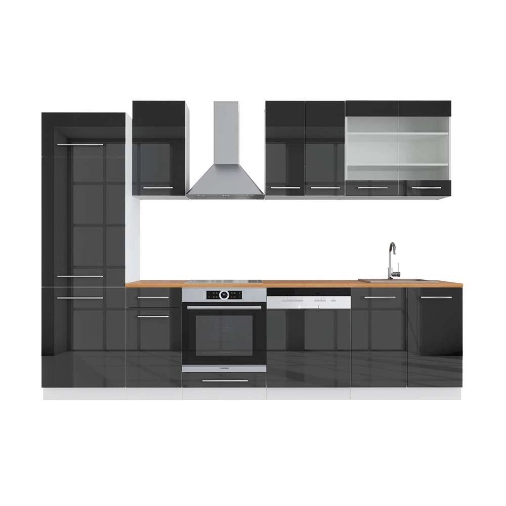 Cucina componibile Fame-Line Antracite lucido/Bianco 300 cm, PL Rovere Vicco