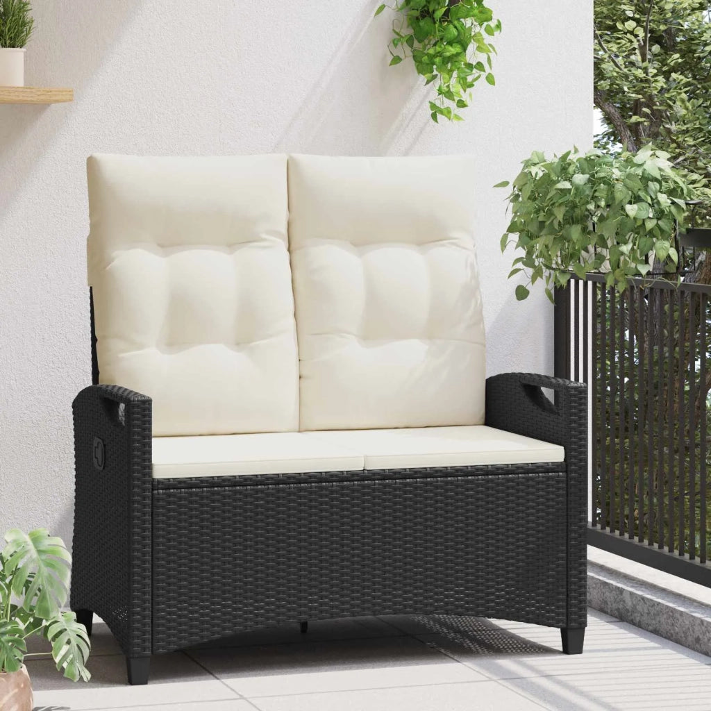 Panchina da giardino con cuscino Nero e Crema 105 x 60 x 112 cm