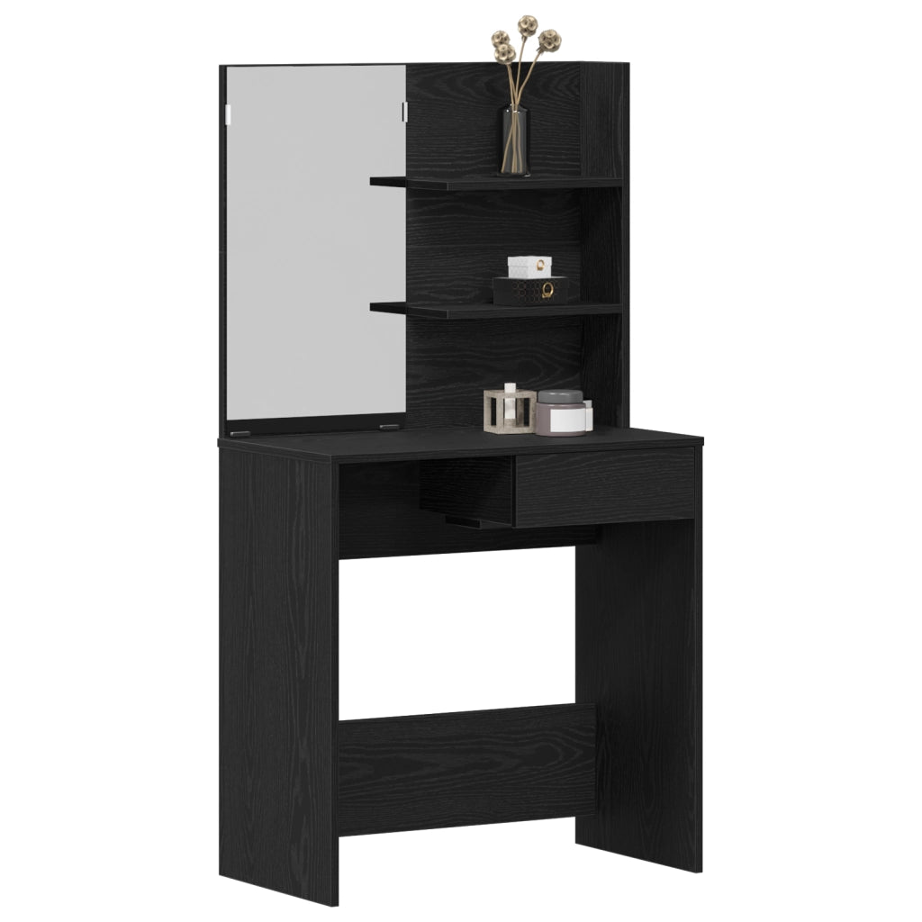 Tavolo da Toeletta Nero in Rovere con Specchio - 74.5 x 40 x 141 cm