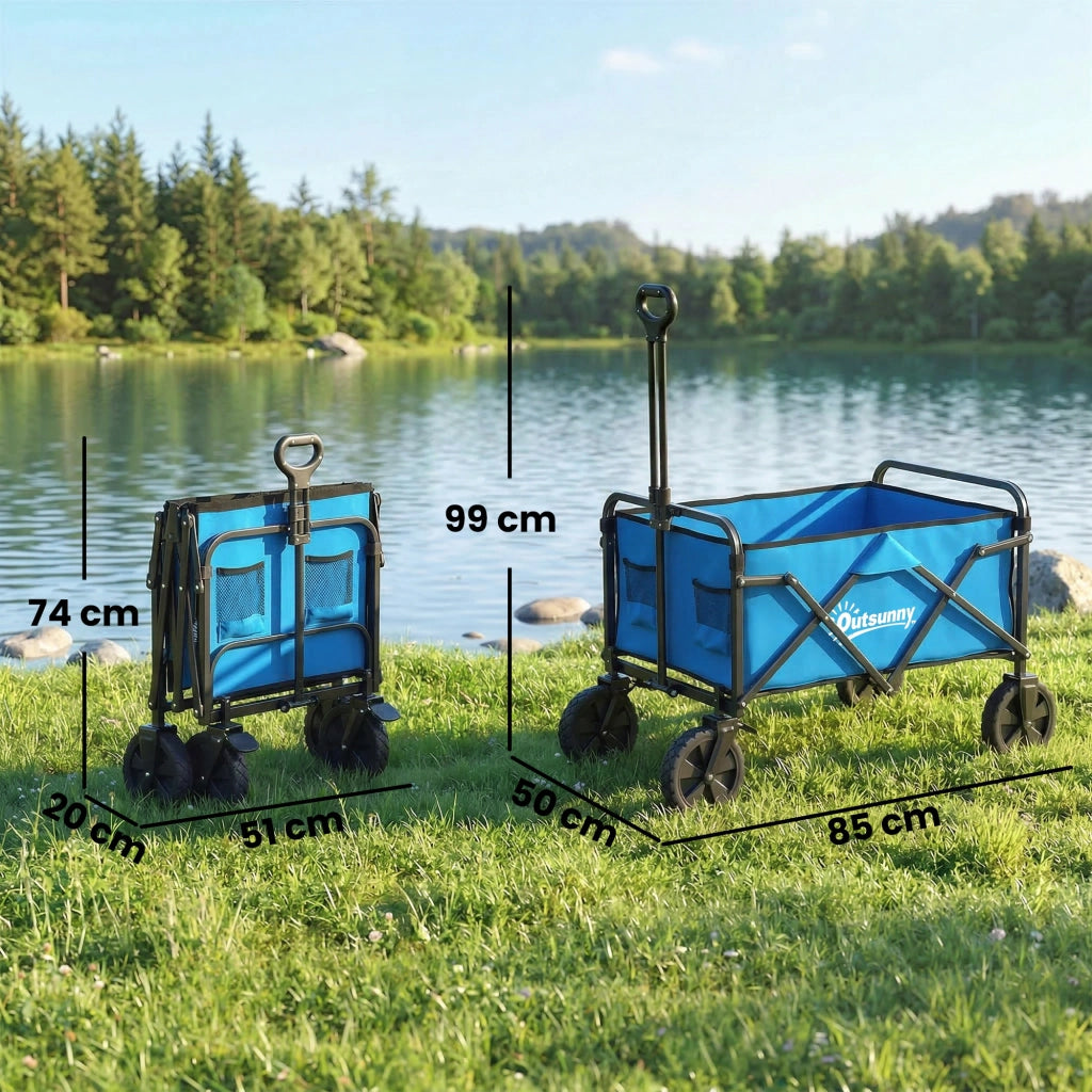 Carrello da Giardino Pieghevole con Ruote Bloccabili ¨C zephmum ¨C 85x50x99 cm Blu