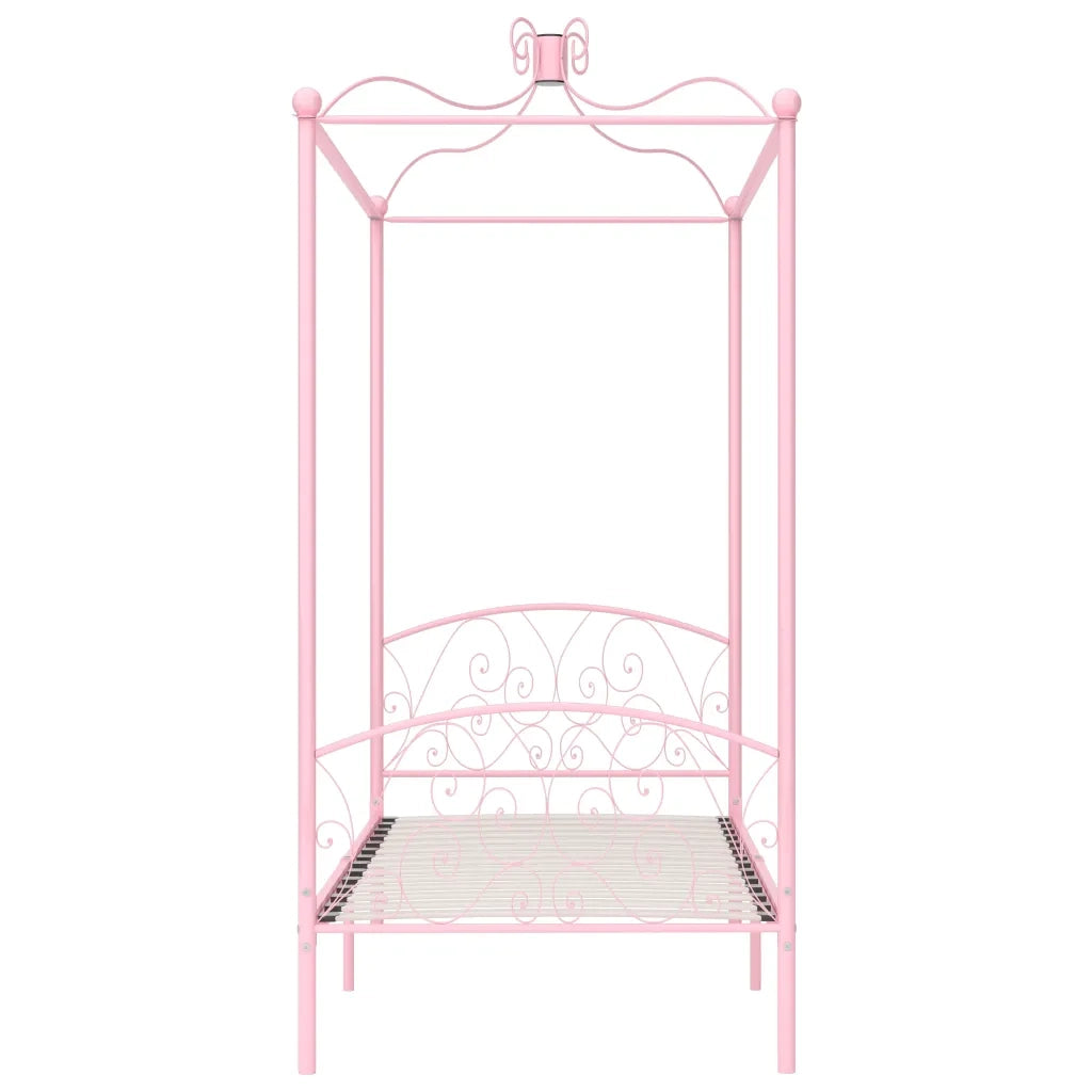 Letto singolo | Letto per adulti | Letto a Baldacchino Rosa in Metallo 100x200 cm