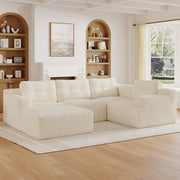 Divano modulare a U componibile con poggiatesta alto e pouf design senza telaio senza montaggio in chenille beige