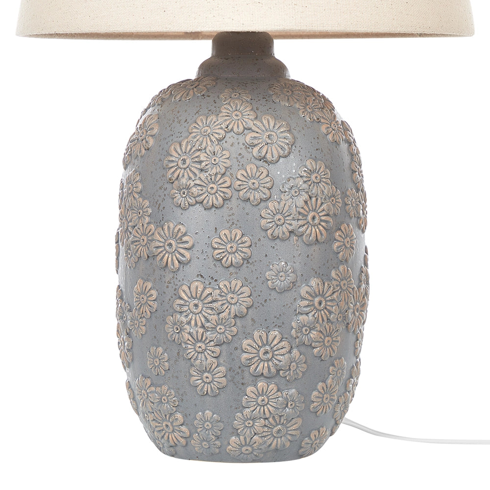 Lampada da Tavolo in Ceramica Grigio e Beige 46 cm Motivo Floreale Paralume Impero Comodino Soggiorno Camera da Letto Illuminazione