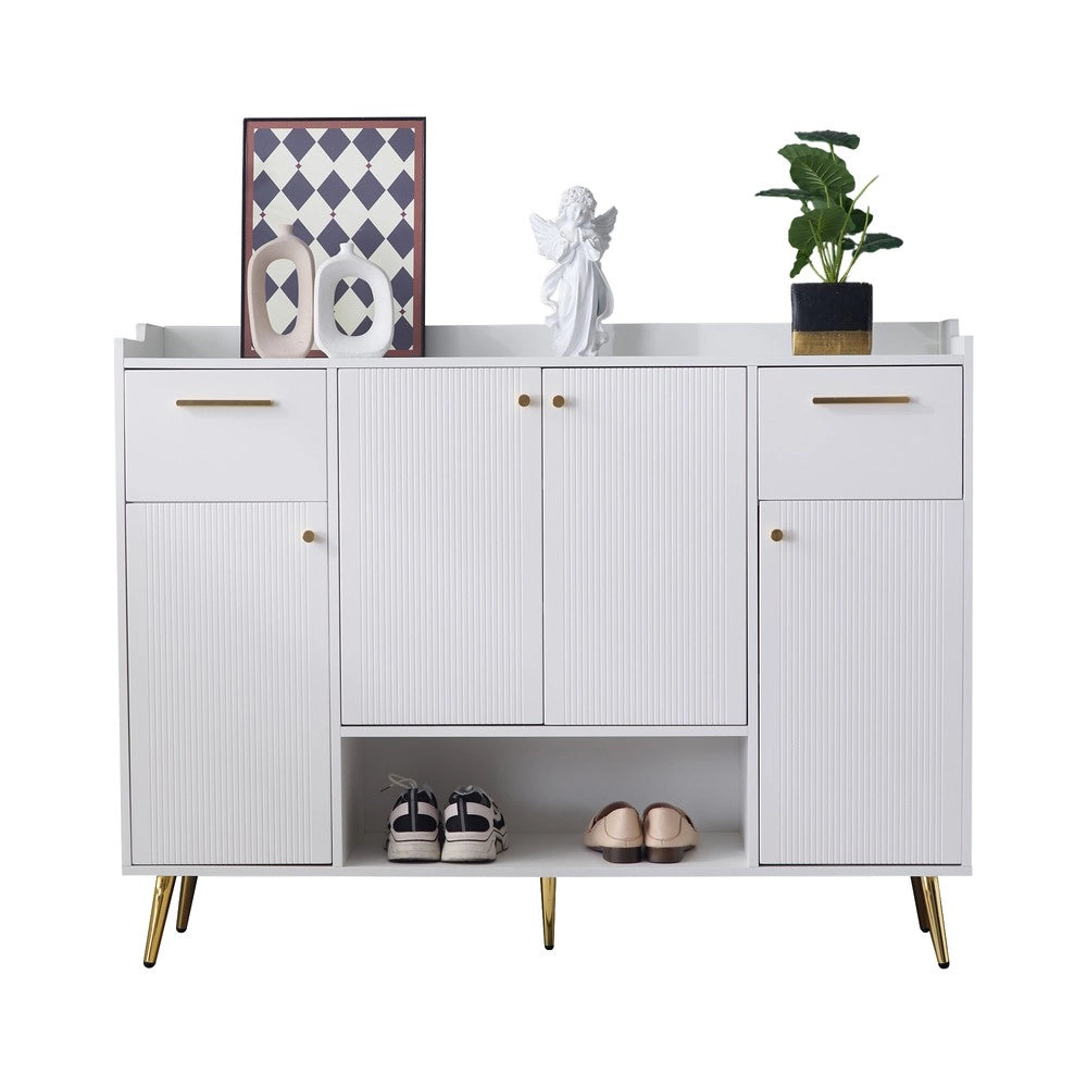 Scarpiera con 2 Cassetti e 4 Ante ¨C MINIMAL ¨C Bianco, Metallo, 130x37x100 cm