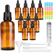 Set di flaconi di pipetta da 10 pezzi - 50 ml - Flacone in vetro scuro - Riciclabile - Antiumidificante - Incluso beccuccio/pipetta - Flacone a gocce