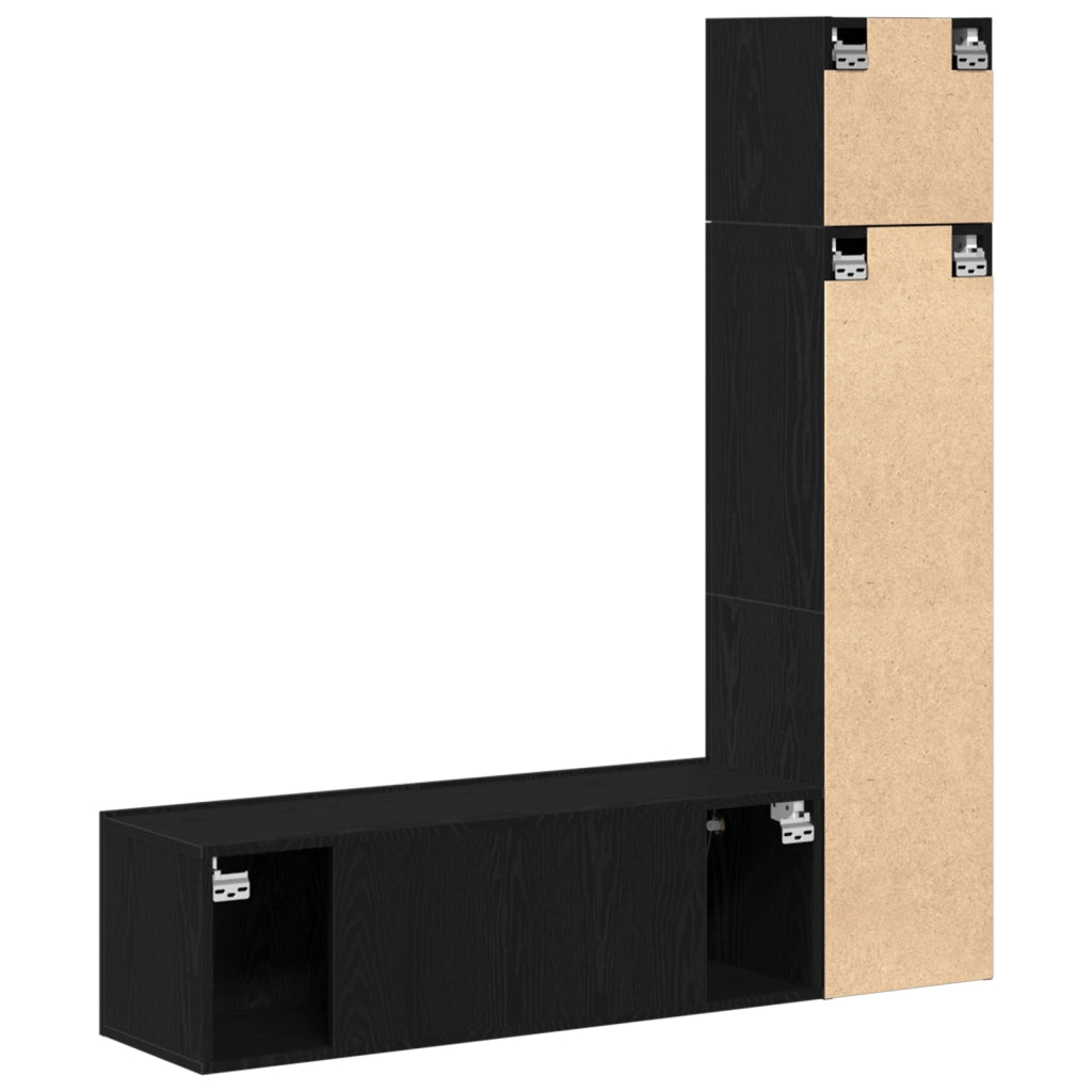 Set di mobili TV da parete 3 pezzi Nero Rovere in legno ingegnerizzato