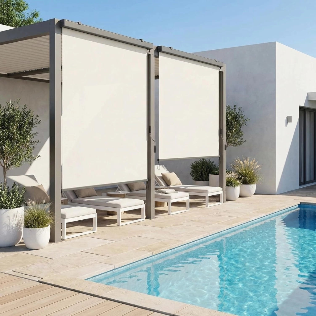 Tenda da sole verticale 180x250 cm, tenda verticale con manovella per interni ed esterni, con scatola per tende, protezione solare, protezione dal vento e privacy, per balcone, terrazza e