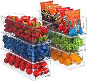 Organizzatore per frigorifero da 6, set di contenitori per frigorifero con maniglia, contenitori trasparenti per la conservazione dei cibi per frigorifero, congelatore e deposito, BPA-free