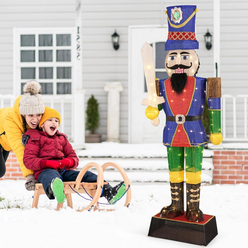 Decorazioni Natalizie, Schiaccianoci Natale Grande Soldatino 184 CM, 110 Luci Bianche Calde, Base Metallica, Addobbi Natalizi per Esterno Interno per Casa, Cortile, Giardino