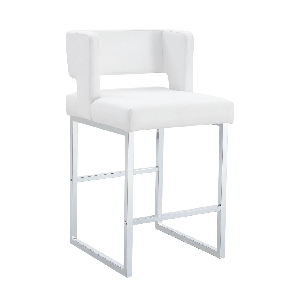 Sgabello da bar Sedia da bar con seduta imbottita, gambe in metallo argento, in PU bianco argento