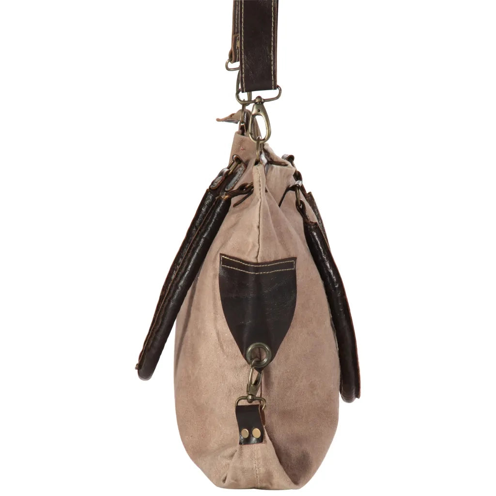 Borsa Shopper Marrone 41x63cm in Tela e Vera Pelle 247768