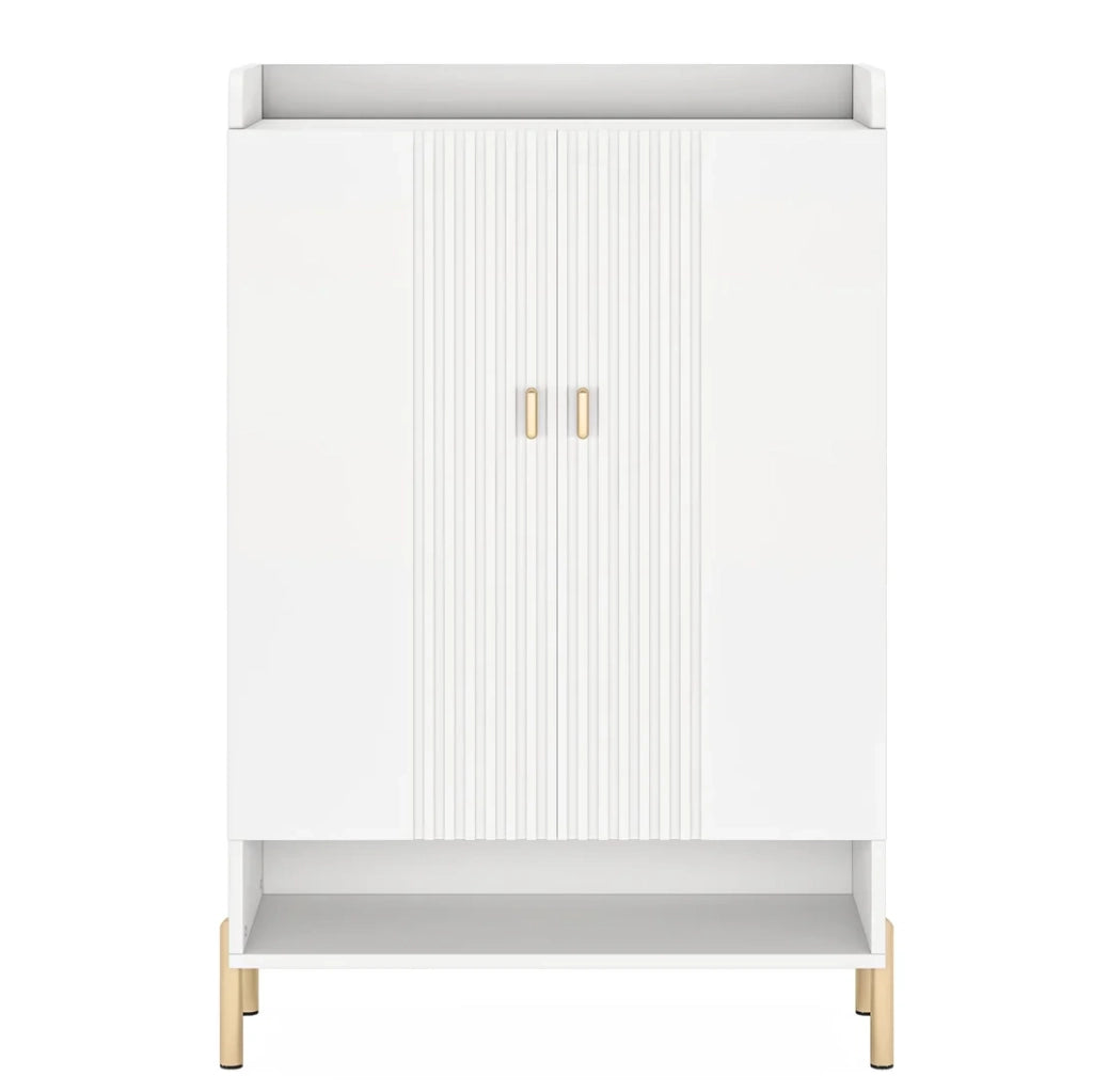 Scarpiera ULEVR 75x36,5x110 cm a 6 livelli con 2 ante e ripiani regolabili, bianca e oro