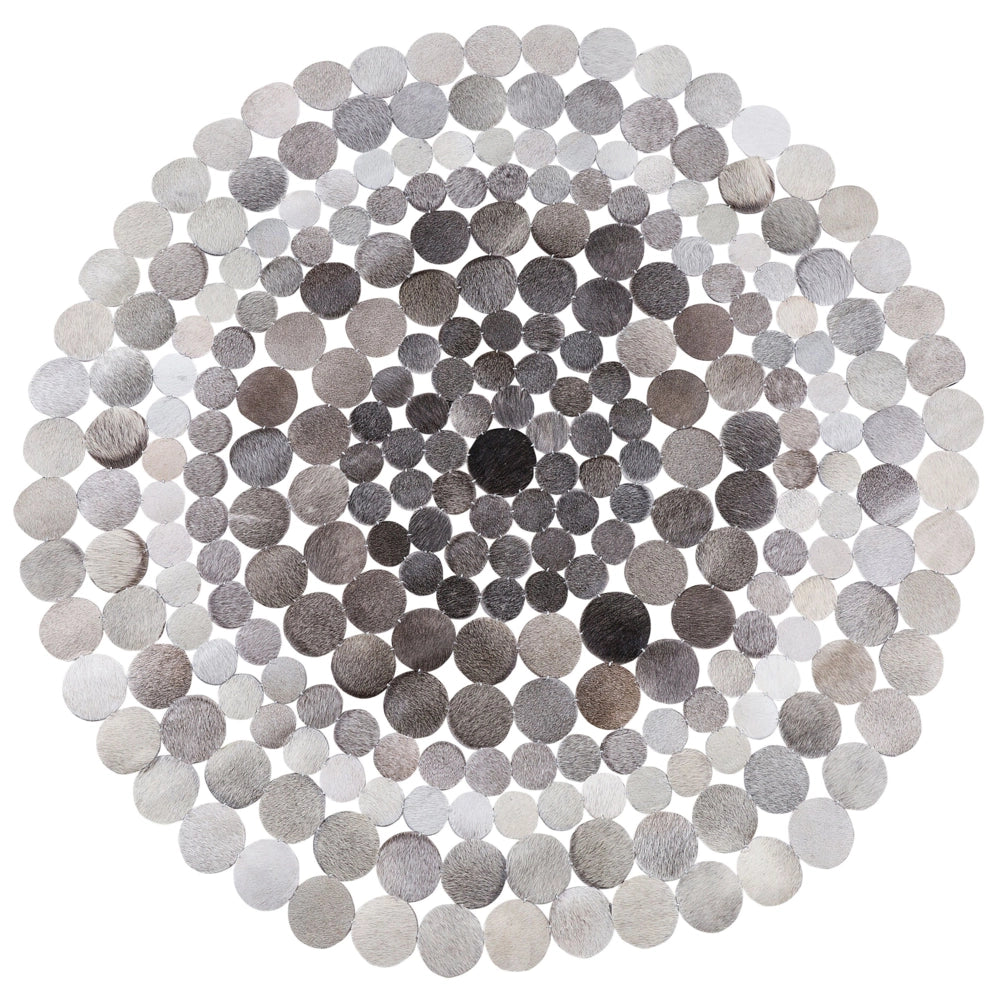 Tappeto Rotondo Pelle Grigio ø 140 cm Artigianale Contemporaneo