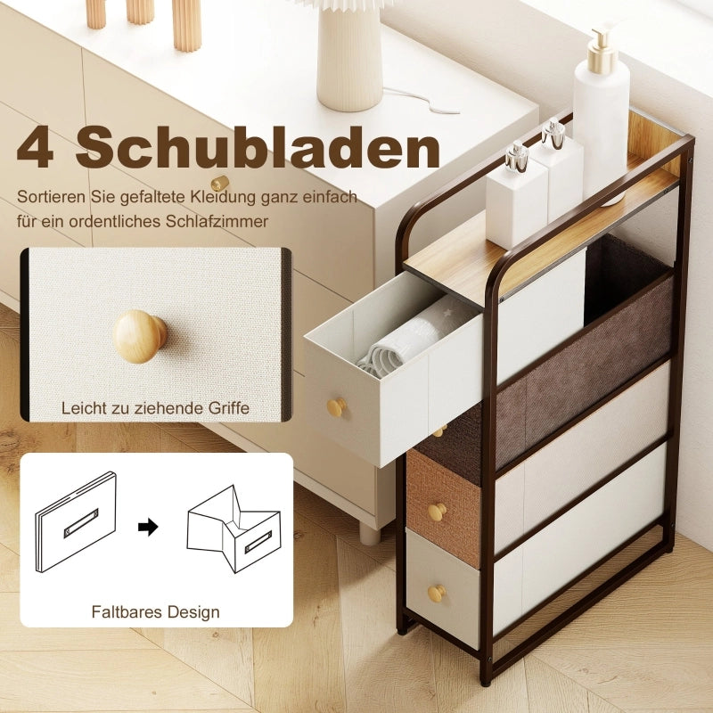 Cassettiera con 4 cassetti in tessuto e struttura in acciaio, salvaspazio, per casa, multicolore, 20 × 47 × 84,5 cm