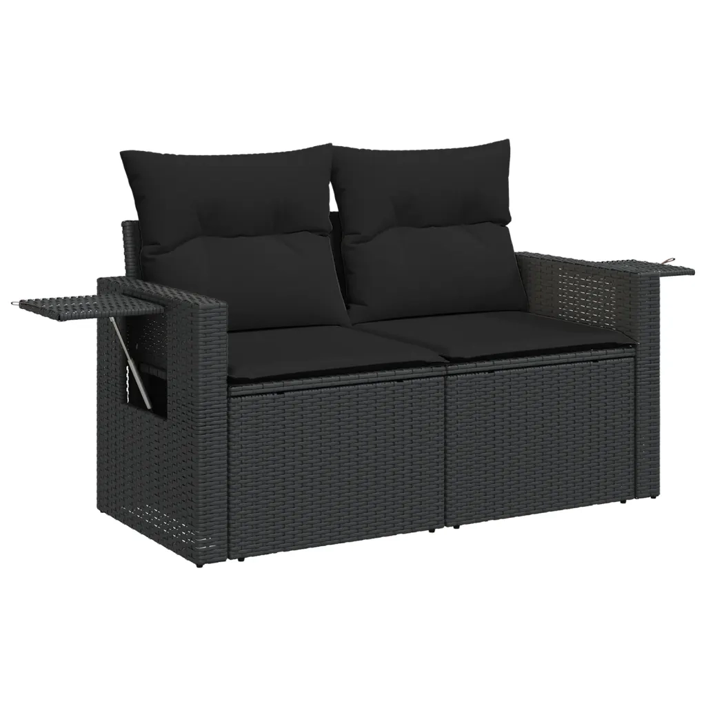 Salotto da Giardino-Set Divani da Giardino 4 pz con Cuscini Nero in Polyrattan 669277