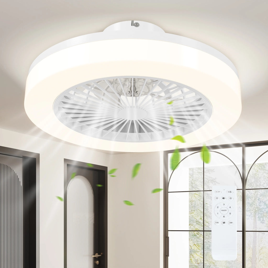 Ventilatore da soffitto con luce LED e telecomando, 6 velocità, motore DC in rame, bianco per casa