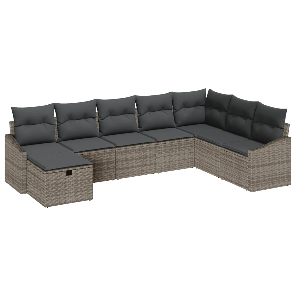 Set di divani da giardino 8 pezzi con cuscini Grigio Polyrattan