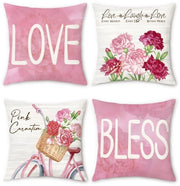 Set di cuscini 45 x 45 cm - Rosa fiori - Set da 4 - Cuscini morbidi corti in plu - Cuscini decorativi - Chiusura a zip nascosta - Cuscini per divano