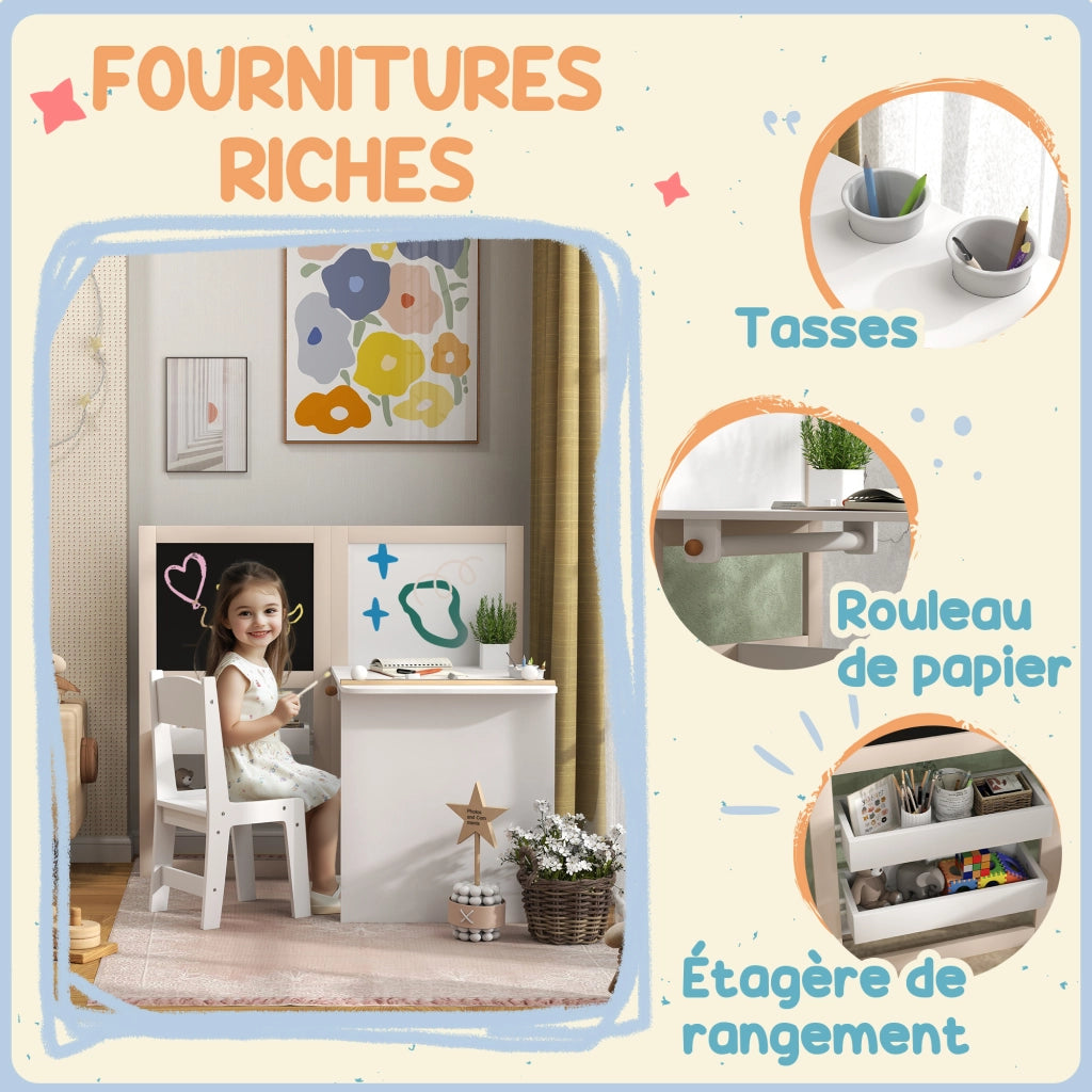 Tavolo da gioco per bambini con sedia e cavalletto pieghevole ¨C zephmum ¨C bianco