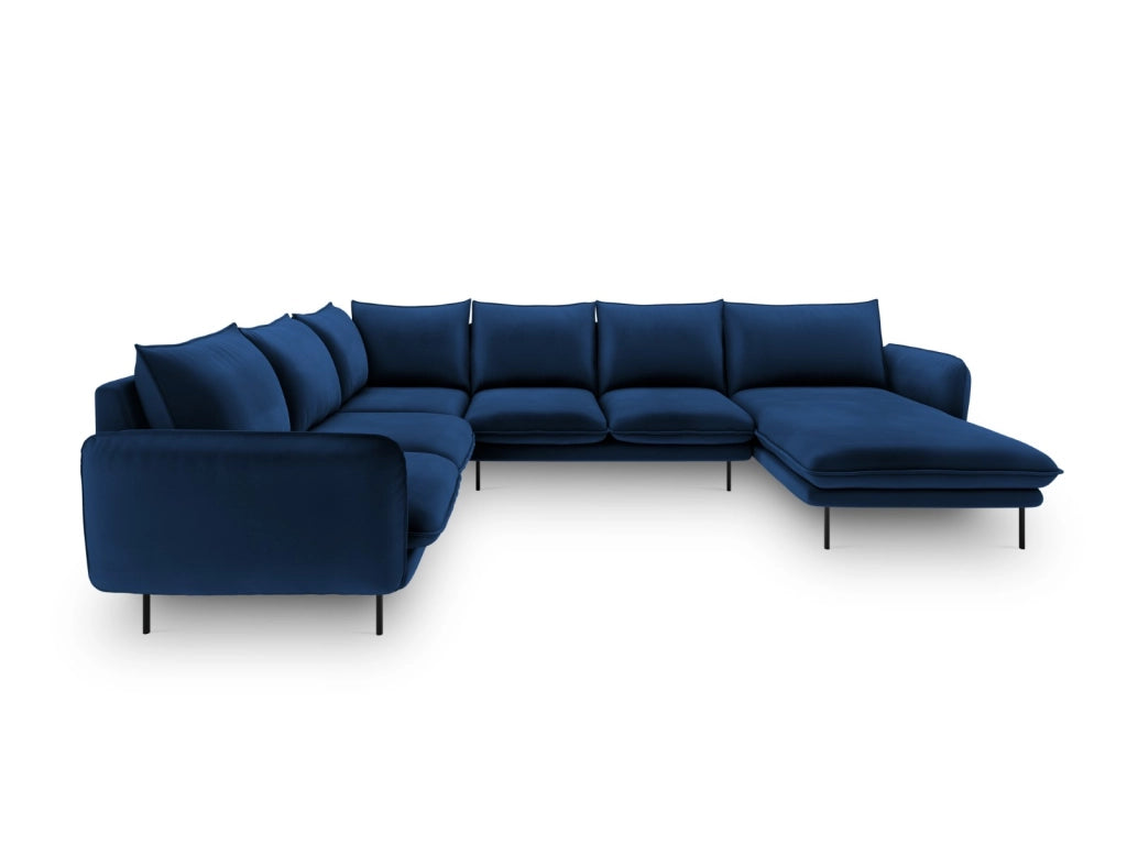 Cosmopolitan Design - Divano panoramico sinistro "Vienna" 7 posti in velluto blu reale 