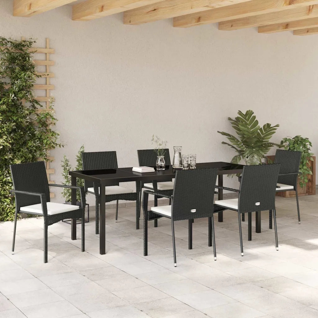 Set da Pranzo per Giardino con cuscino 7 pcs Nero polyrattan 3380083