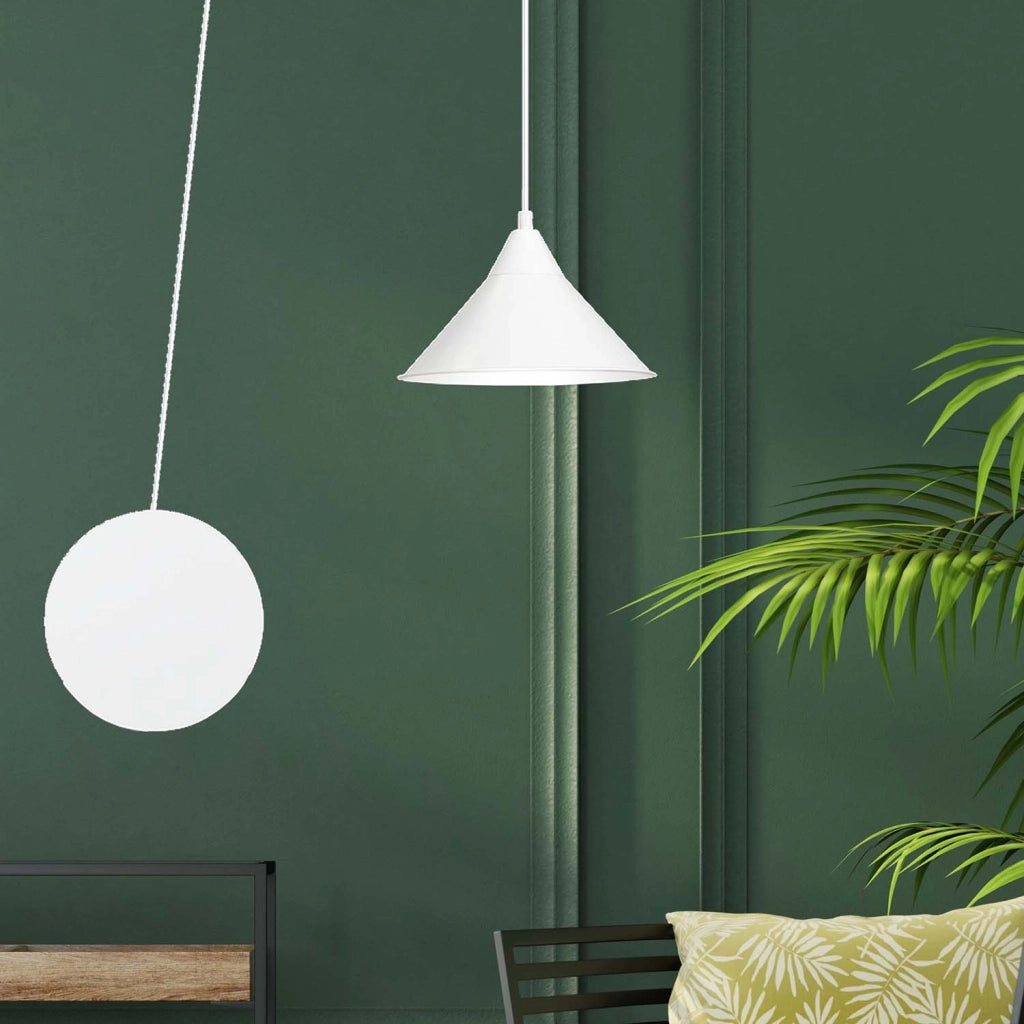 Sospensione Minimal 1 Luce Fujin In Acciao Bianco E Paralume A Cono