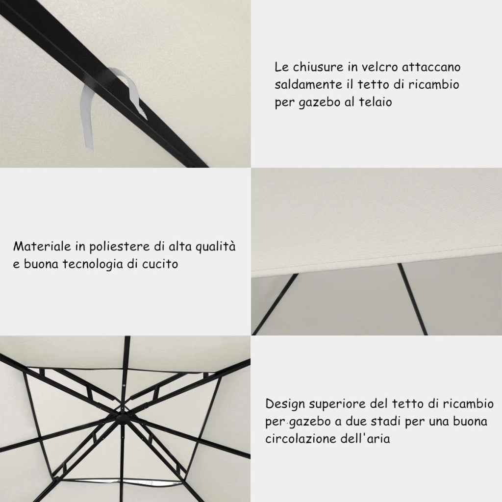 Tetto di Ricambio per Gazebo da Giardino Copertura di Ricambio Gazebo 3 x 3 m (Beige)