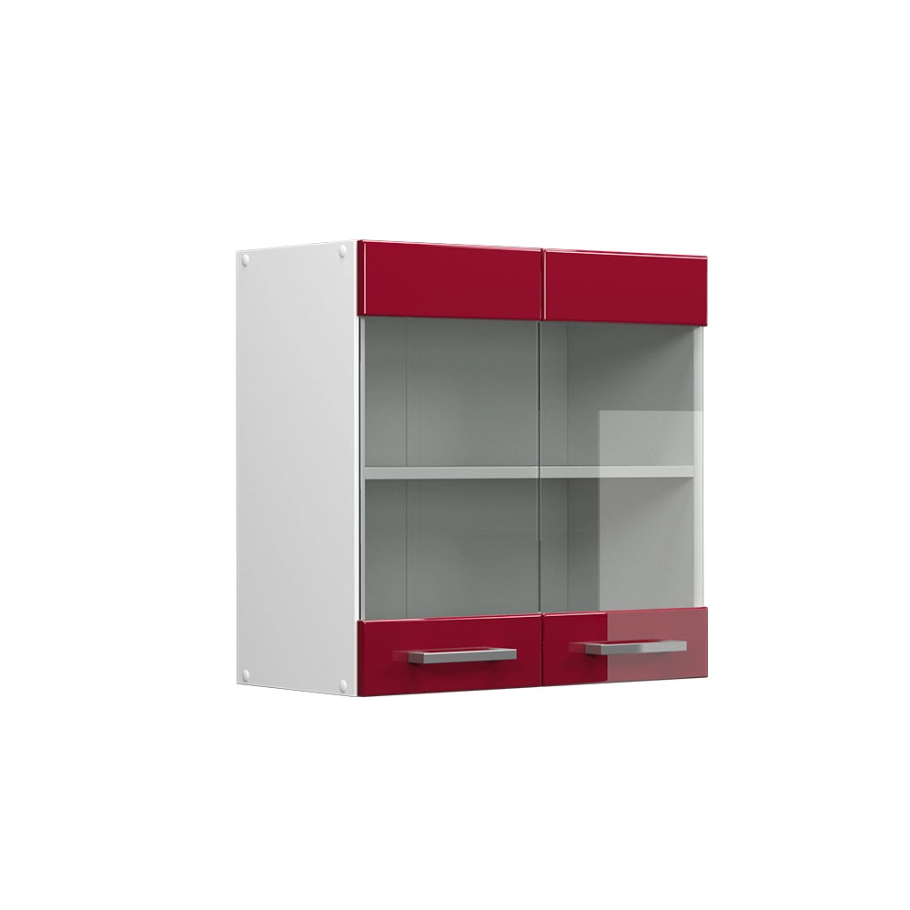 Vicco Pensile universale Rosso bordeaux lucido 60 cm con ante in vetro