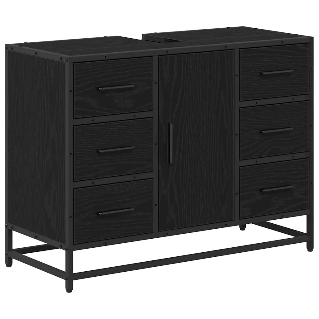 Set di mobili per il bagno 3 pcs Rovere Nero Legno multistrato