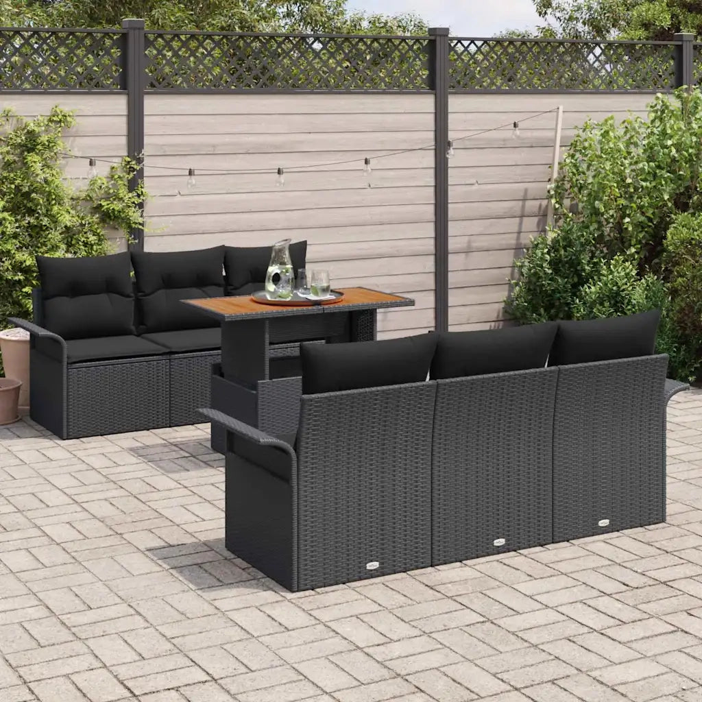 Set Divano da Giardino con cuscino 7 pcs Nero 3349281